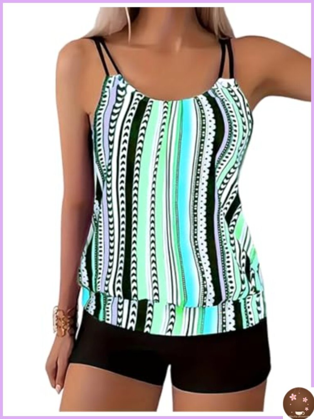 ZAFUL Two Piece Tankini Swimsuit with Boy Shorts Tummy Control Bathing Suit